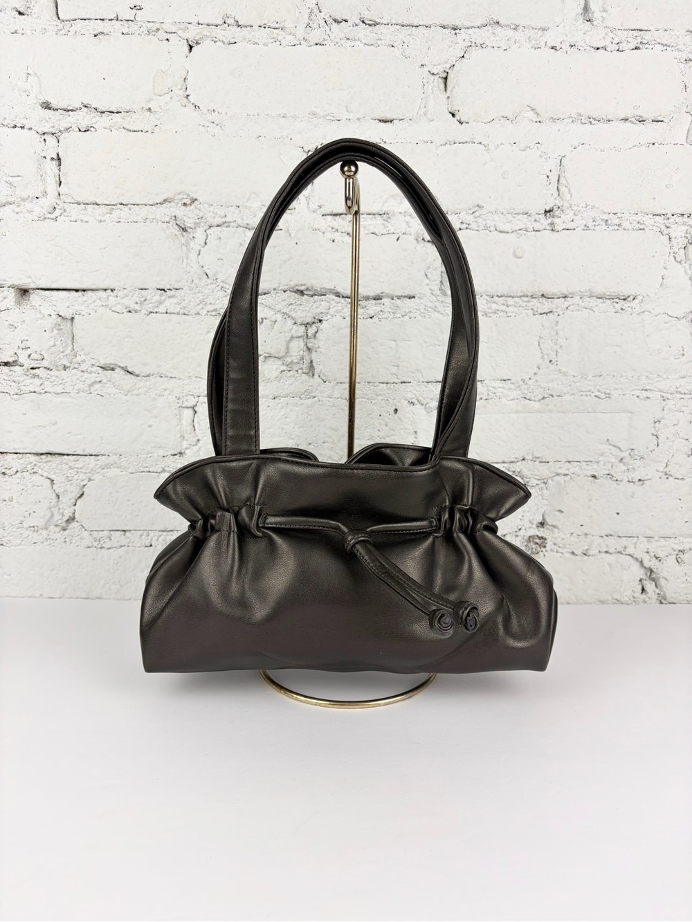 Barney’s New York Vintage Dark Grey Ruched Small Shoulder Bag Purse - Picture 11 of 11